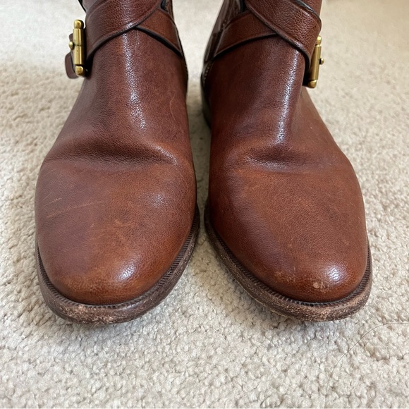 Coach Leoda Dark Ginger Distressed Brown Leather Bootie Ankle Boots Buckle 6.5 - Picture 11 of 14